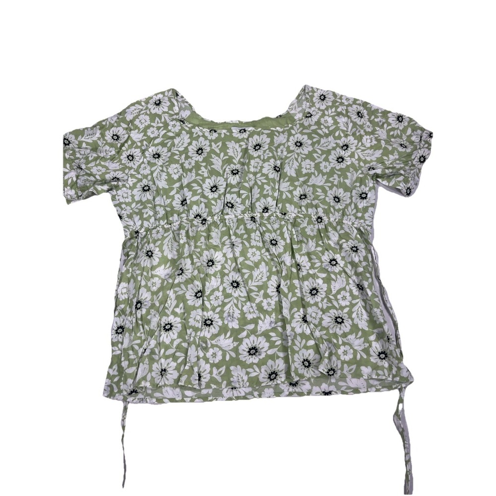 Liz Claiborne Villager 16W Floral Green Short Sleeve Tie Back Blouse EUC